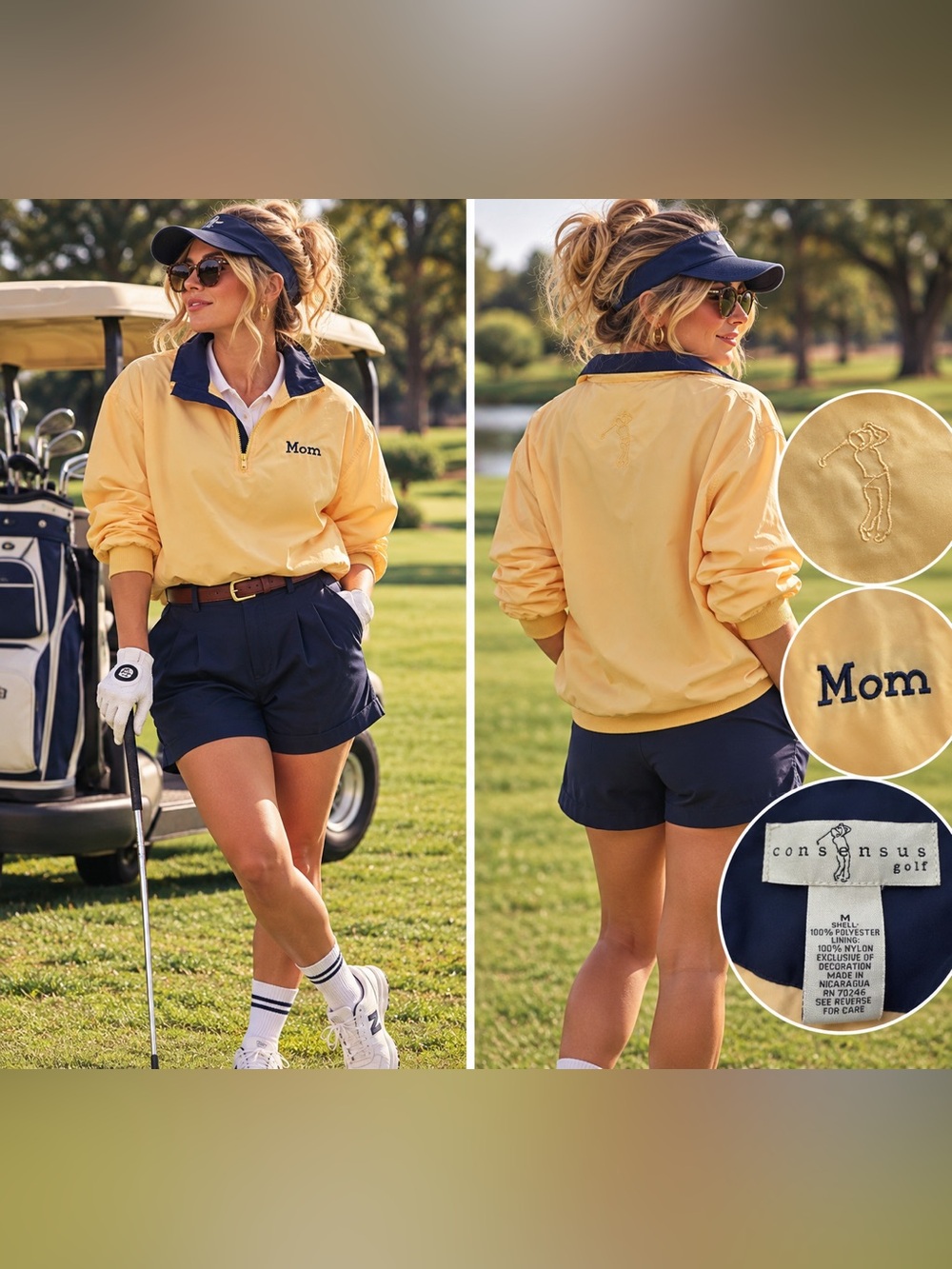 Vintage Consensus Golf "Mom" Yellow Quarter Zip Pullover Jacket Size M